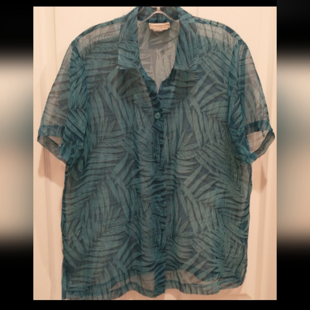 Coldwater Creek Sheer Button Down Shirt, Size Large